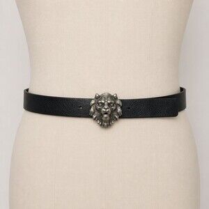 Gianni Versace vintage lion belt Black Leather Lion Head  Belt  Size 100/115 XL